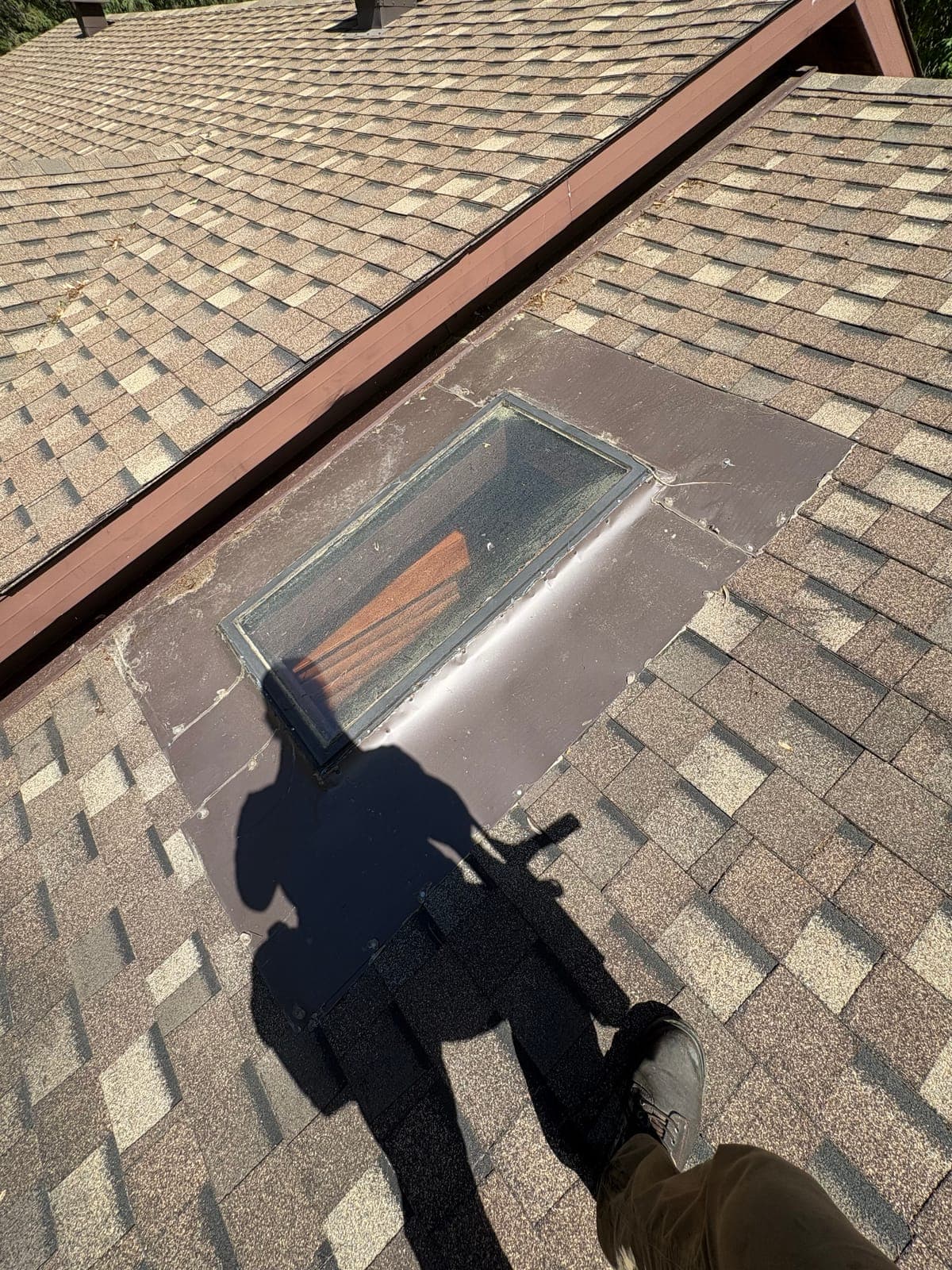 PVS technician on the roof above a skylight in mid-clean